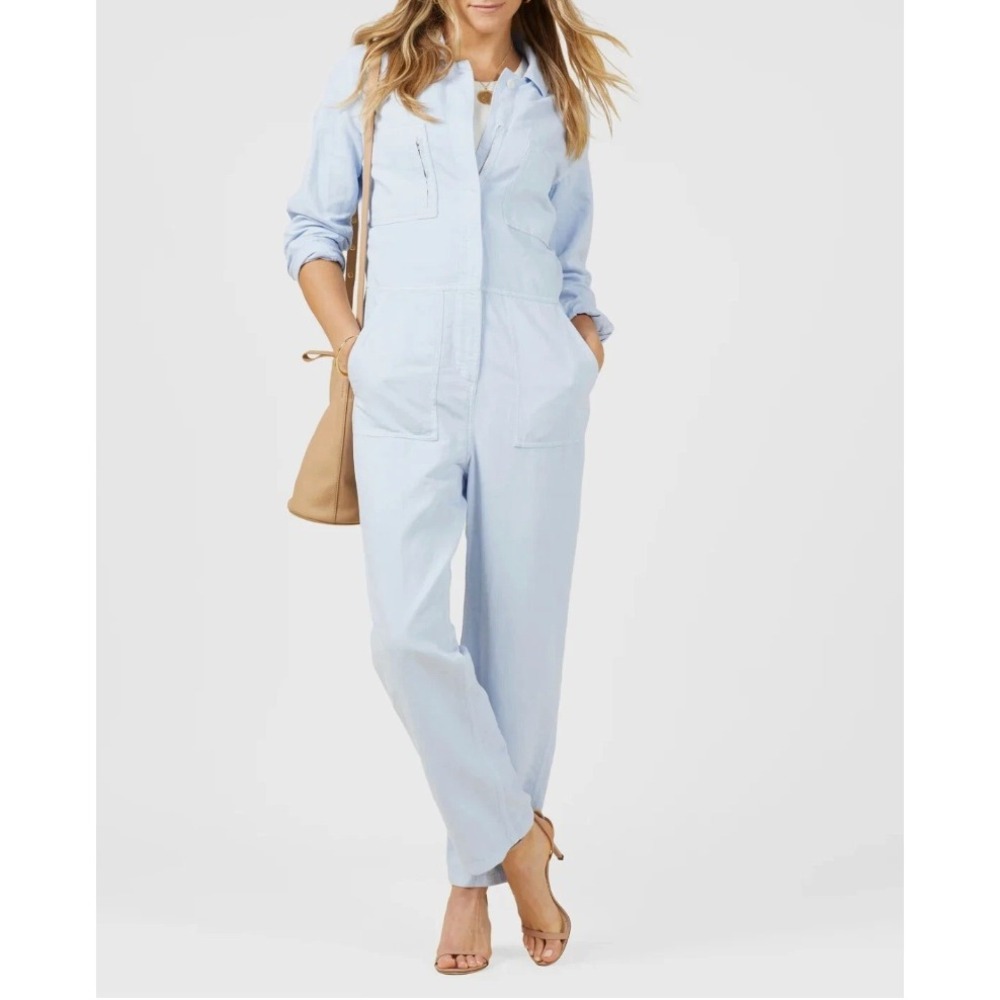 Outerknown Station Utility Jumpsuit Linen Cotton Heather Blue EUC with Tags XL